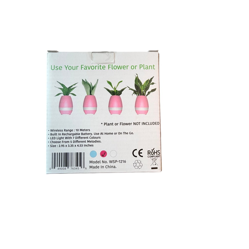 Woo Musical Flower Pot Wireless Speaker Pink Bluetooth LED Light WSP-1216 NEW - Picture 4 of 5